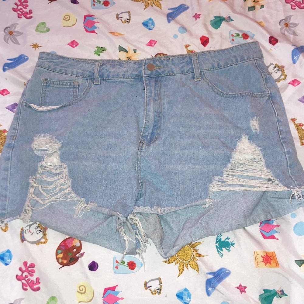 SHEIN Light Blue Distressed Jean Shorts